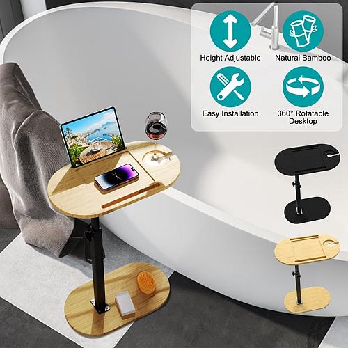 Adjustable C-Shaped 360° Bathtub Tray & Rotatable Side Table