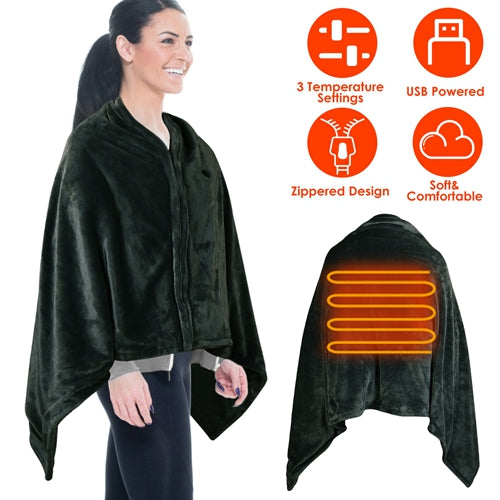 USB Heated Blanket - Electric Washable Heated Poncho Shawl Wrap, 59"x31" for Home & Office