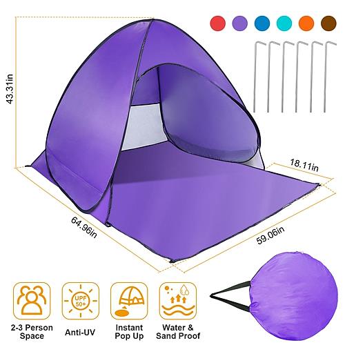 Pop Up Beach Tent Sun Shade Shelter, Anti-UV Waterproof w/ Net Window & Storage Bag Purple