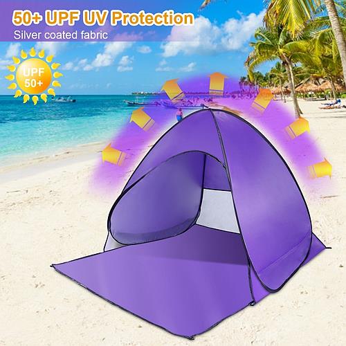 Pop Up Beach Tent Sun Shade Shelter, Anti-UV Waterproof w/ Net Window & Storage Bag Purple