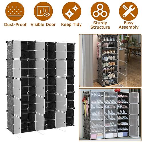 10-Tier 3-Row Shoe Rack Organizer with Transparent Doors – Stackable Shoe Cabinet