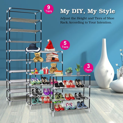 10-Tier DIY Shoe Rack Cabinet – Dustproof, Easy Assemble, Holds 27 Pairs (Black)