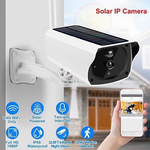 1080P Solar Powered WiFi IP Camera, Two-Way Intercom, Night Vision, Motion Sensor, IP66 Waterproof Security Cam