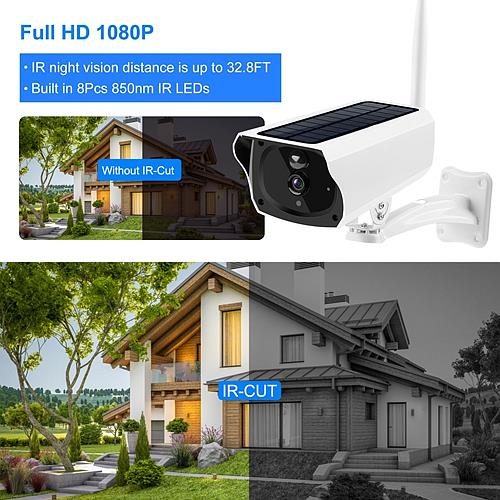 1080P Solar Powered WiFi IP Camera, Two-Way Intercom, Night Vision, Motion Sensor, IP66 Waterproof Security Cam