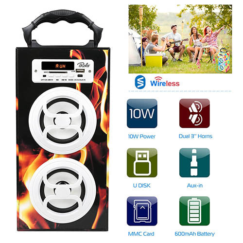 10W Wireless Wooden Speaker with Powerful Subwoofer, FM, AUX, MMC for iPhone, Samsung, Tablet