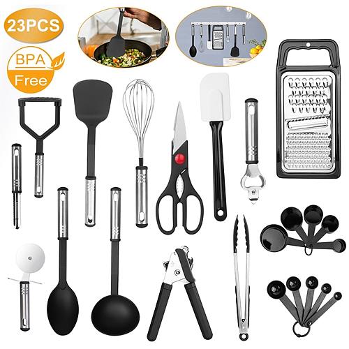 23-Piece Kitchen Utensil Set – Stainless Steel & Nylon Heat-Resistant Tools with Grater, Tongs, Whisk, and More