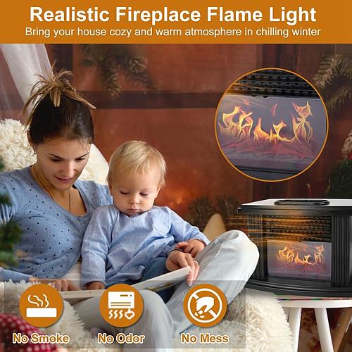 800W Electric Fireplace Heater with Digital Thermostat & Remote – Safe & Stylish for Home or Office