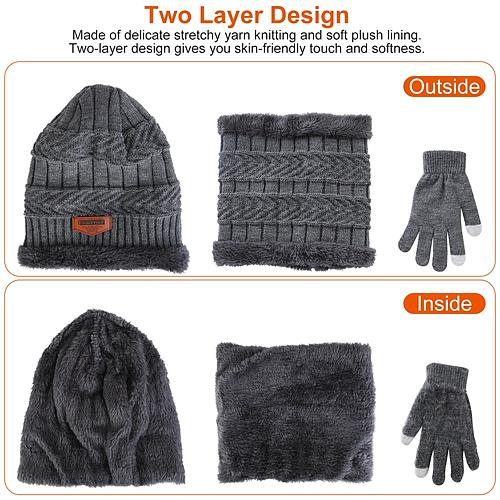 3-Piece Winter Set: Knitted Beanie, Scarf & Touch Screen Gloves for Men & Women