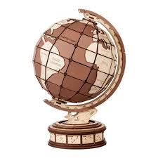 Diy Decorative 3D astronomical globe puzzle kit with a brown and white design on a wooden base