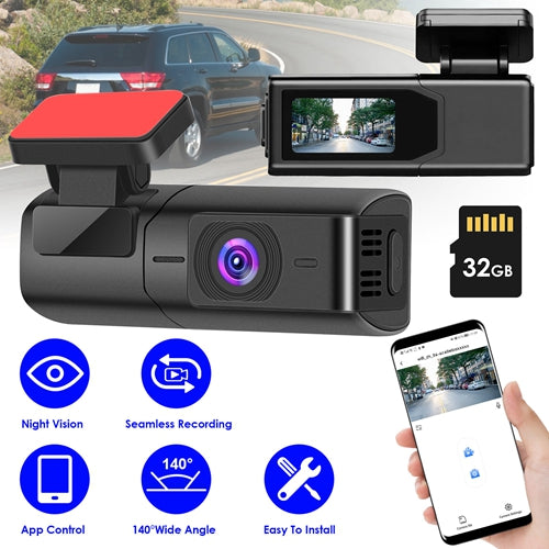 2K HD WiFi Dash Cam with Night Vision, 140° Wide Angle & 32GB Card