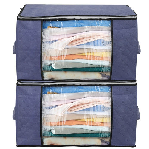 2Pcs 90L Large Capacity Clothes Storage Bags – Foldable, Clear Window, Dual-Zipper