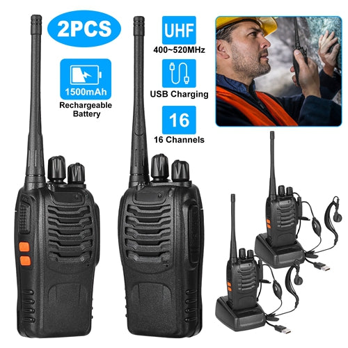 2 x Baofeng BF-888S Walkie Talkies UHF 16CH 400-470MHz Long Range Two-Way Radios