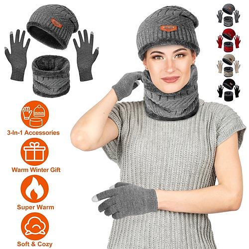 3-Piece Winter Set: Knitted Beanie, Scarf & Touch Screen Gloves for Men & Women