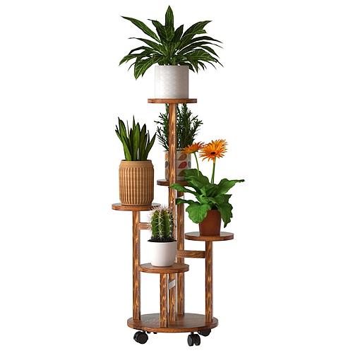 5-Tier Wooden Plant Stand with Detachable Wheels