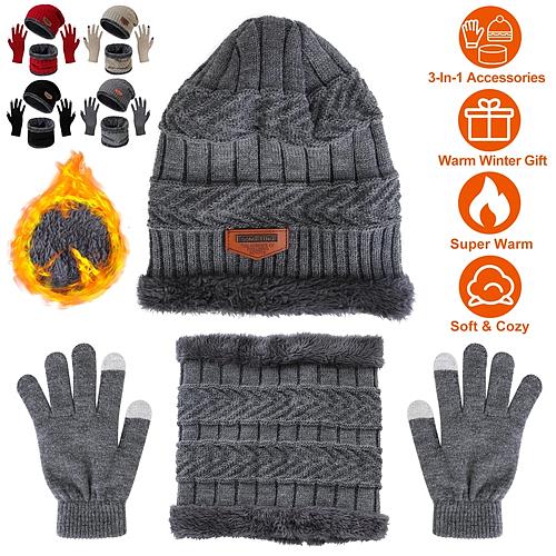 3-Piece Winter Set: Knitted Beanie, Scarf & Touch Screen Gloves for Men & Women