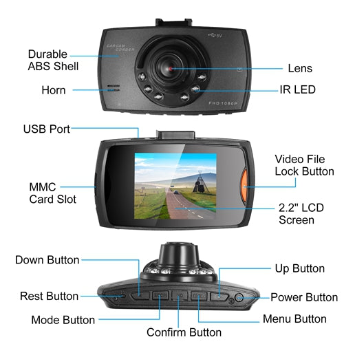 1080P Car DVR Dash Cam with 90° Angle, Loop Recording & Night Vision