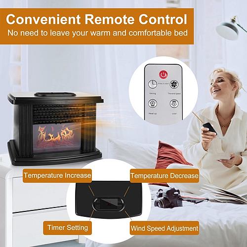 800W Electric Fireplace Heater with Digital Thermostat & Remote – Safe & Stylish for Home or Office