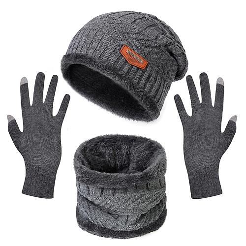 3-Piece Winter Set: Knitted Beanie, Scarf & Touch Screen Gloves for Men & Women