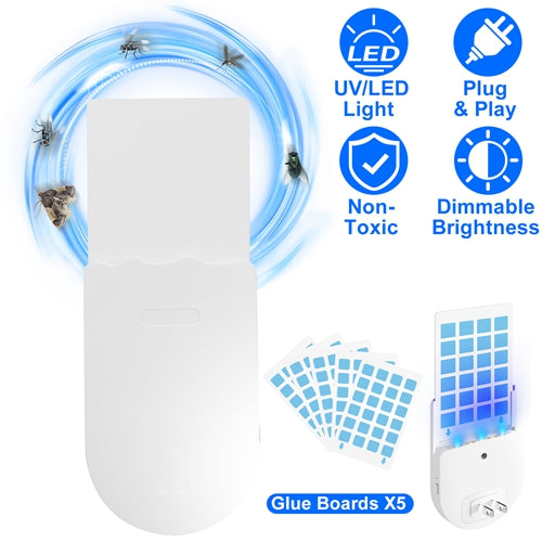 Plug-In Indoor UV Insect Trap with 5 Glue Boards & Night Light - Safe, Odorless Bug Zapper