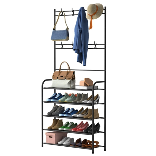 5-Tier Entryway Hall Tree Coat Rack with Shoe Storage & Garment Hanger Stand