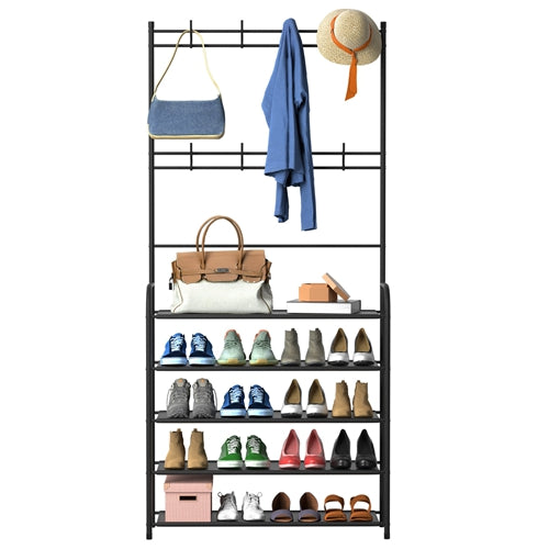 5-Tier Entryway Hall Tree Coat Rack with Shoe Storage & Garment Hanger Stand