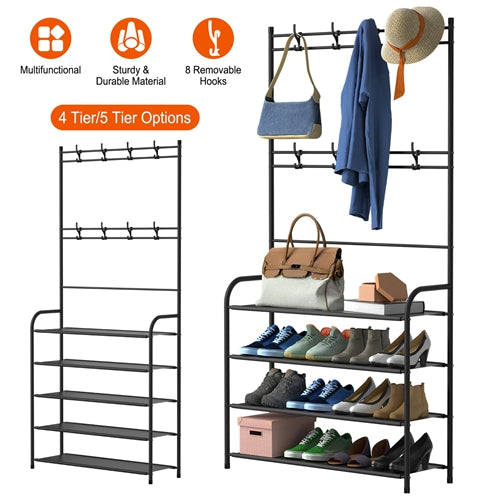 5-Tier Entryway Hall Tree Coat Rack with Shoe Storage & Garment Hanger Stand