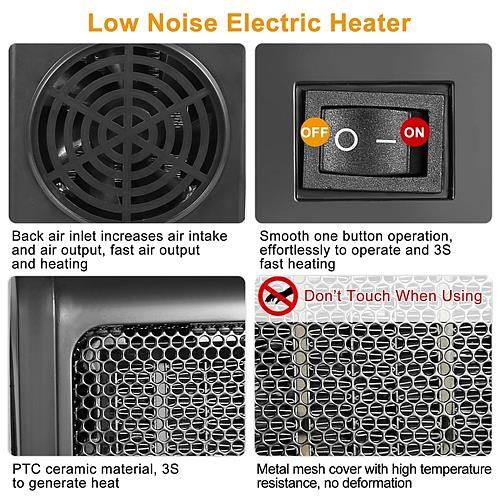 500W Portable PTC Ceramic Heater - Quick 3S Heat for Home & Office