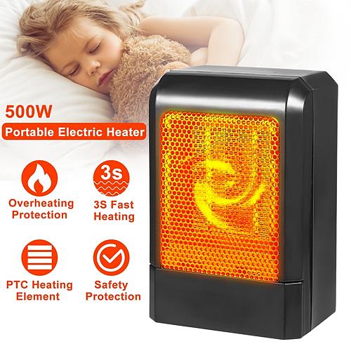 500W Portable PTC Ceramic Heater - Quick 3S Heat for Home & Office