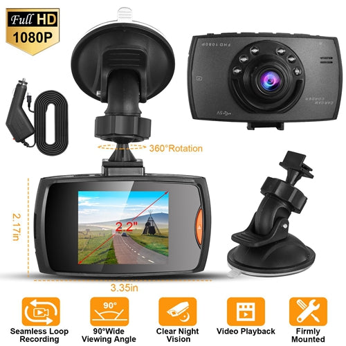 1080P Car DVR Dash Cam with 90° Angle, Loop Recording & Night Vision