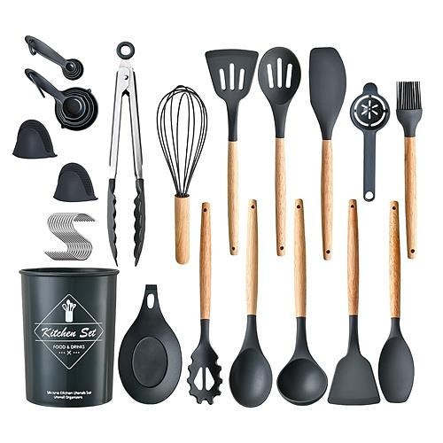 35-Piece Kitchen Utensil Set with Holder – Spatulas, Tongs, Turner, Whisk & More