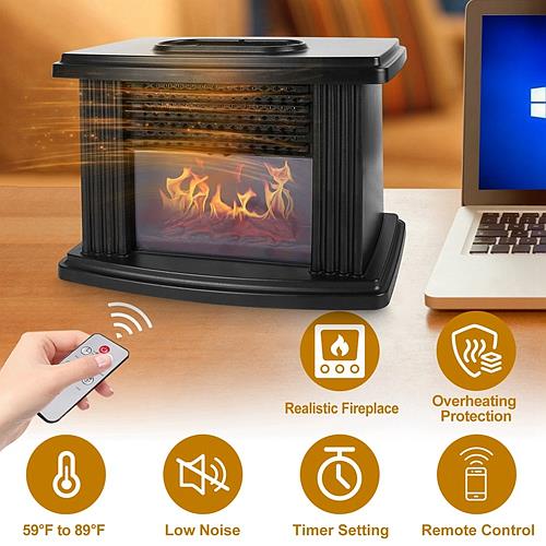 800W Electric Fireplace Heater with Digital Thermostat & Remote – Safe & Stylish for Home or Office