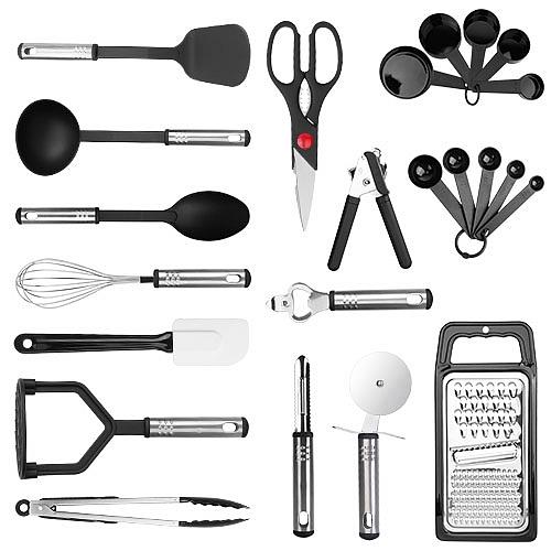 23-Piece Kitchen Utensil Set – Stainless Steel & Nylon Heat-Resistant Tools with Grater, Tongs, Whisk, and More