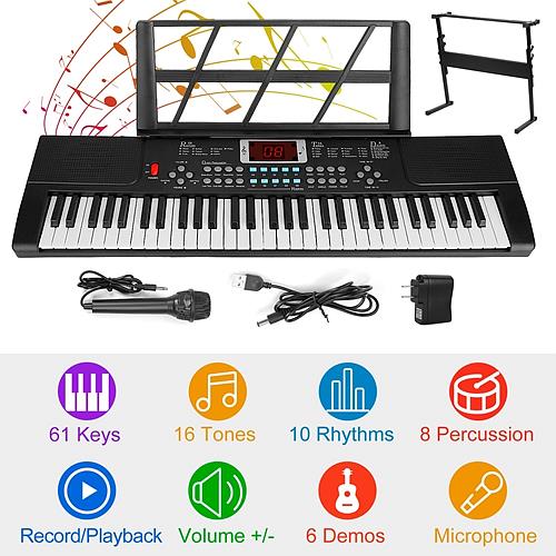 61-Key Digital Music Electronic Keyboard Piano w/ Stand & Microphone for Kids & Beginners