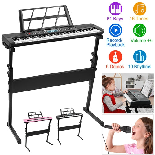 61-Key Digital Music Electronic Keyboard Piano w/ Stand & Microphone for Kids & Beginners