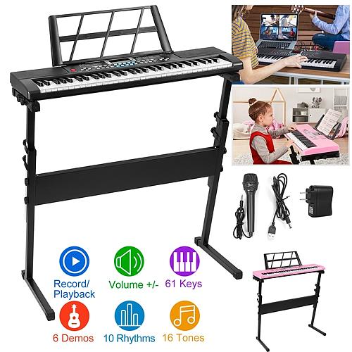 61-Key Digital Music Electronic Keyboard Piano w/ Stand & Microphone for Kids & Beginners