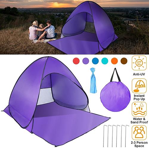 Pop Up Beach Tent Sun Shade Shelter, Anti-UV Waterproof w/ Net Window & Storage Bag Purple