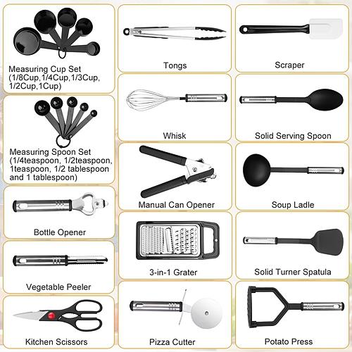 23-Piece Kitchen Utensil Set – Stainless Steel & Nylon Heat-Resistant Tools with Grater, Tongs, Whisk, and More