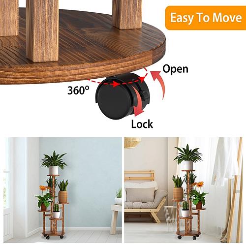 5-Tier Wooden Plant Stand with Detachable Wheels