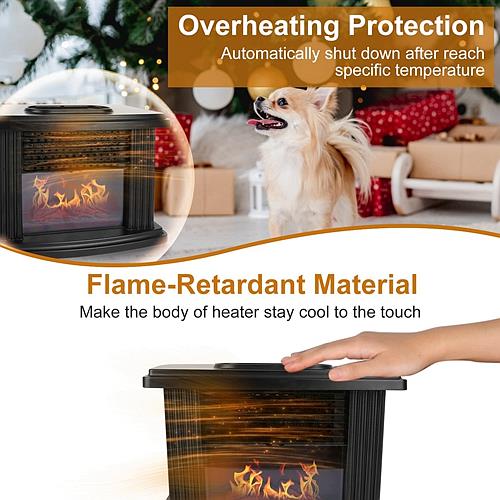 800W Electric Fireplace Heater with Digital Thermostat & Remote – Safe & Stylish for Home or Office