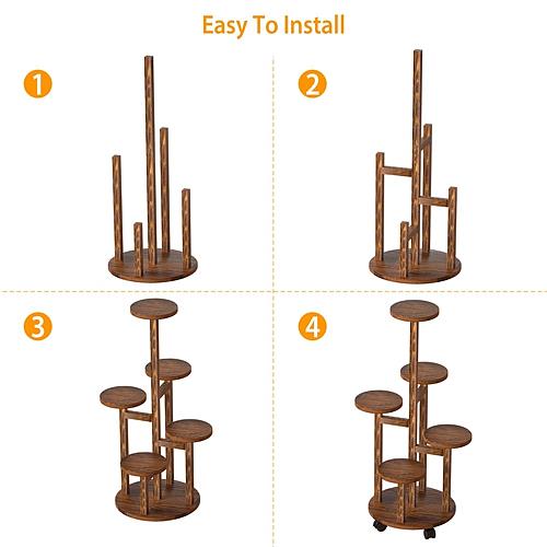 5-Tier Wooden Plant Stand with Detachable Wheels