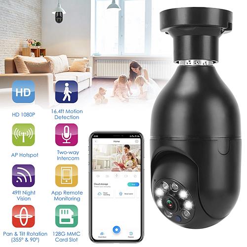 E27 WiFi 1080P FHD IP Pan Tilt Bulb Security Surveillance Camera with Two-Way Audio Night Vision Motion Detection Function APP Control