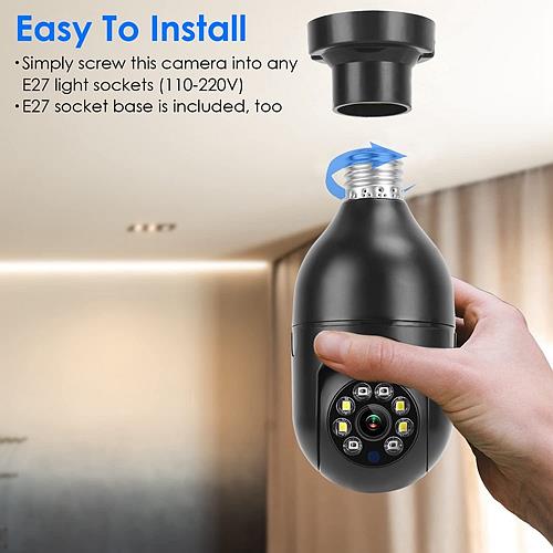 E27 WiFi 1080P FHD IP Pan Tilt Bulb Security Surveillance Camera with Two-Way Audio Night Vision Motion Detection Function APP Control