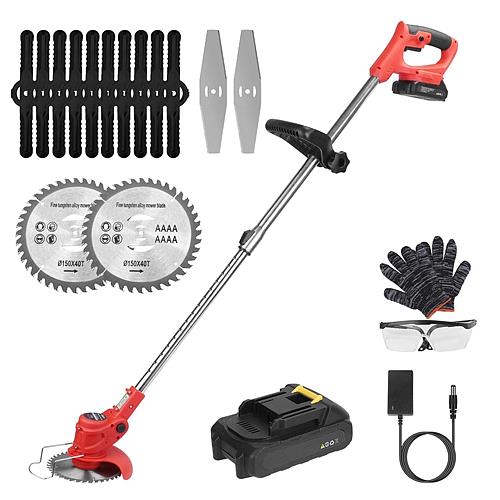 Electric Cordless Grass Trimmer Set with 2 Alloy Blades, 10 Plastic Blades, 2 Batteries, Goggles & Gloves