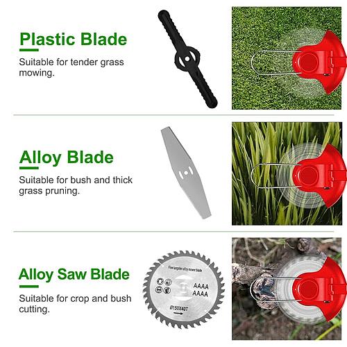 Electric Cordless Grass Trimmer Set with 2 Alloy Blades, 10 Plastic Blades, 2 Batteries, Goggles & Gloves