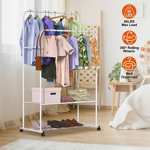 Garment Hanging Rack with Wheels – Clothing Rail & Shoe Organizer