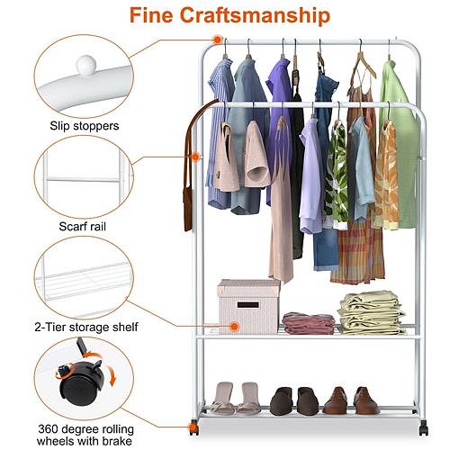 Garment Hanging Rack with Wheels – Clothing Rail & Shoe Organizer