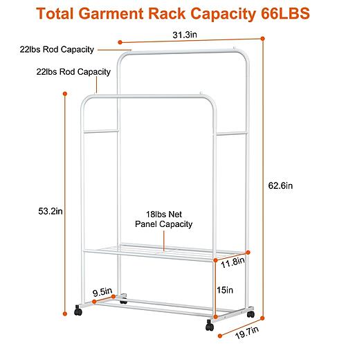 Garment Hanging Rack with Wheels – Clothing Rail & Shoe Organizer