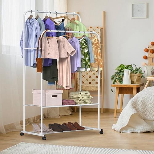 Garment Hanging Rack with Wheels – Clothing Rail & Shoe Organizer