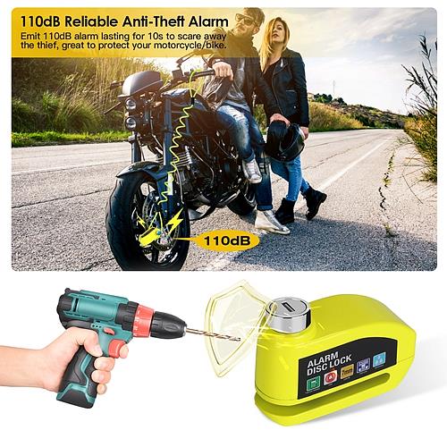 Motorcycle Anti-Theft Disc Lock with 110dB Alarm & Reminder Cable