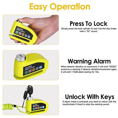 Motorcycle Anti-Theft Disc Lock with 110dB Alarm & Reminder Cable